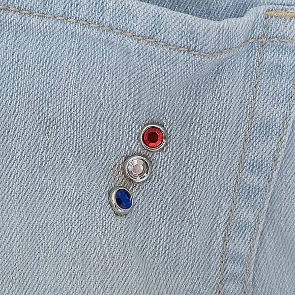 Girls Jeweled Distressed Blue Jean Cut Off Overall Shorts Sz 10 - Picture 2 of 5